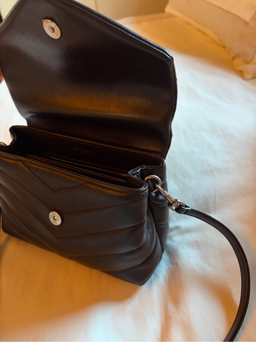 Yves Saint Laurent Burgundy Leather Loulou Bag with silver YSL Logo - Picture 11 of 12